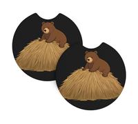 Car Coasters 2 Pack YYHWHJDE Brown bear in the haystack Pattern Odorless Cup Holder Coasters for All Standard Cup Holders, Perfect for Cars, Trucks, SUVs -2.7 in