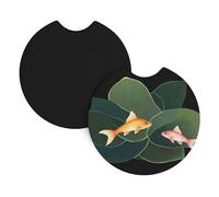 Car Coasters 2-Pack Yyhwhjde Fish Jumping Lotus Leaves Prints Durable Chloroprene Rubber, Waterproof, Quick Drying, Odorless Cup Holder Protectors