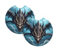 Car Coasters 2-Pack Yyhwhjde Flying Dragon Prints Durable Chloroprene Rubber, Waterproof, Quick Drying, Odorless Cup Holder Protectors