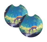 Car Coasters 2 Pack YYHWHJDE Foraging sika deer Pattern Odorless Cup Holder Coasters for All Standard Cup Holders, Perfect for Cars, Trucks, SUVs -2.7 in
