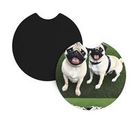 Car Coasters 2-Pack Yyhwhjde Funny Happy Pug Dog Prints Durable Chloroprene Rubber, Waterproof, Quick Drying, Odorless Cup Holder Protectors