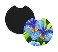 Car Coasters 2-Pack Yyhwhjde Iris Flower Butterfly Prints Durable Chloroprene Rubber, Waterproof, Quick Drying, Odorless Cup Holder Protectors