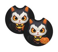 Car Coasters 2-Pack Yyhwhjde Kitten Holding A Pumpkin Lantern Prints Durable Chloroprene Rubber, Waterproof, Quick Drying, Odorless Cup Holder Protectors