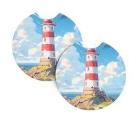 Car Coasters 2 Pack YYHWHJDE Lighthouse on the coast Pattern Odorless Cup Holder Coasters for All Standard Cup Holders, Perfect for Cars, Trucks, SUVs -2.7 in