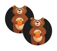 Car Coasters 2 Pack YYHWHJDE Little brown bear holding persimmon Pattern Odorless Cup Holder Coasters for All Standard Cup Holders, Perfect for Cars, Trucks, SUVs -2.7 in