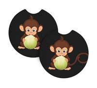 Car Coasters 2 Pack YYHWHJDE Little monkey eating onion Pattern Odorless Cup Holder Coasters for All Standard Cup Holders, Perfect for Cars, Trucks, SUVs -2.7 in