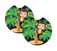 Car Coasters 2 Pack YYHWHJDE Monkey on the coconut tree Pattern Odorless Cup Holder Coasters for All Standard Cup Holders, Perfect for Cars, Trucks, SUVs -2.7 in