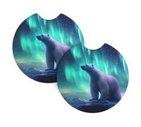 Car Coasters 2-Pack Yyhwhjde Northern Lights Polar Bear Prints Durable Chloroprene Rubber, Waterproof, Quick Drying, Odorless Cup Holder Protectors