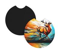 Car Coasters 2-Pack Yyhwhjde Red And Yellow Deer Prints Durable Chloroprene Rubber, Waterproof, Quick Drying, Odorless Cup Holder Protectors