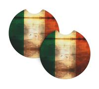 Car Coasters 2-Pack Yyhwhjde Retro Irish Flag Prints Durable Chloroprene Rubber, Waterproof, Quick Drying, Odorless Cup Holder Protectors