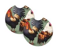 Car Coasters 2 Pack YYHWHJDE Rooster and Chicken Pattern Odorless Cup Holder Coasters for All Standard Cup Holders, Perfect for Cars, Trucks, SUVs -2.7 in