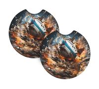 Car Coasters 2 Pack YYHWHJDE Rugby on Fire Picture Odorless Cup Holder Coasters for All Standard Cup Holders, Perfect for Cars, Trucks, SUVs -2.7 in