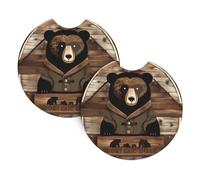 Car Coasters 2-Pack Yyhwhjde Rustic Lodge Bear Prints Durable Chloroprene Rubber, Waterproof, Quick Drying, Odorless Cup Holder Protectors