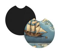 Car Coasters 2-Pack Yyhwhjde Sailboat Drifting On The Sea Map Prints Durable Chloroprene Rubber, Waterproof, Quick Drying, Odorless Cup Holder Protectors