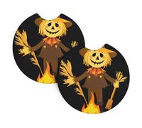 Car Coasters 2-Pack Yyhwhjde Scarecrow By The Bonfire Prints Durable Chloroprene Rubber, Waterproof, Quick Drying, Odorless Cup Holder Protectors