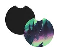 Car Coasters 2-Pack Yyhwhjde Wolves Howl In The Northern Lights Prints Durable Chloroprene Rubber, Waterproof, Quick Drying, Odorless Cup Holder Protectors