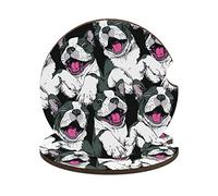 Car Coasters, 2PCS Car Cup Holder Coaster Insert Car Accessories Interior Car Decor Funny Boston Terrier Dog Design for Your Car Women Girl Men