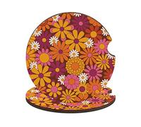 Car Coasters, 2PCS Car Cup Holder Coaster Insert Car Accessories Interior Car Decor Hippie Aesthetic Colorful Flower Design for Your Car Women Girl Men