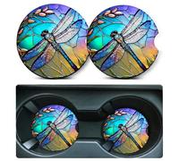 Car Coasters for Cup Holders,2 Pack Dragonfly Car Cup Holder Coasters,2.75" Universal Size Anti Slip Rubber Mat,Automotive Cup Holder Decal Decor Accessories,Dragonfly Gifts for Women,Mom