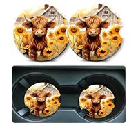 Car Coasters for Cup Holders,2 Pack Highland Cow Car Cup Holder Coasters,2.75" Universal Size Anti Slip Rubber Mat,Automotive Cup Holder Decor Accessories,Cow Print Gifts for Women,Men,Mom,Her