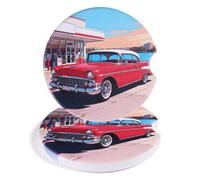 Car Coasters for Cup Holders, 2 Pack Non-Slip Ceramic Surface with Wooden Base, Car Interior Accessories for Women & Men, Cute Auto Cup Holder Inserts 2.6 Inch - Dinosaur