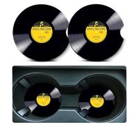 Car Coasters for Cup Holders,2 Pack Retro Vinyl Record Car Coasters,2.75" Universal Size Anti Slip Rubber Mat,Automotive Cup Holder Decal Decor Accessories,Gifts for Women,Men,Mom