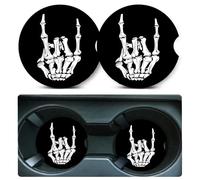 Car Coasters for Cup Holders,2 Pack Skull Skeleton Hand Car Cup Holder Coasters,2.75" Universal Size Anti Slip Rubber Mat,Middle Finger Skeleton Hand Skull Gifts for Women,Men,Mom