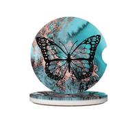 Car Coasters for Cup Holders Black Butterfly Teal Rose Gold Marble Car Cup Coaster Insert Mug Mats Accessories Interior for Suv Truck, 2 Pcs, 6.5cm / 2.6 Inch