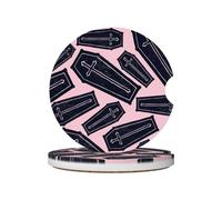 Car Coasters for Cup Holders Coffin Creepy Horror Rose Black Car Cup Coaster Insert Mug Mats Accessories Interior for Suv Truck, 2 Pcs, 6.5cm / 2.6 Inch