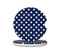 Car Coasters for Cup Holders Polka Dots Spots Navy Blue Car Cup Coaster Insert Mug Mats Accessories Interior for Suv Truck, 2 Pcs, 6.5cm / 2.6 Inch