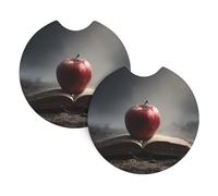 Car Coasters set of 2 BROLEO Apple on the book Printing Odorless Cup for All Standard Cup Holders, Perfect for Cars, Trucks, SUVs -2.7 in