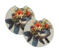 Car Coasters set of 2 BROLEO Small fish with wreath Printing Odorless Cup for All Standard Cup Holders, Perfect for Cars, Trucks, SUVs -2.7 in