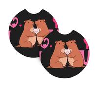 Car Coasters set of 2 LAABBE I love you pink capybara Printed Odorless Cup for All Standard Cup Holders, Perfect for Cars, Trucks, SUVs -2.7 in