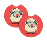 Car Coasters set of 2 Universal Auto non Slip Insert Coaster for Women Men Adorable Sheep Car Cup Mat with A Finger Notch for Most Car Interior