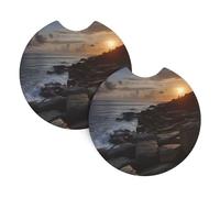 Car Coasters set of 2 Universal Auto non Slip Insert Coaster for Women Men Along The Rocks Car Cup Mat with A Finger Notch for Most Car Interior