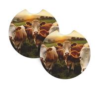 Car Coasters set of 2 Universal Auto non Slip Insert Coaster for Women Men Animal cows Car Cup Mat with A Finger Notch for Most Car Interior