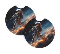 Car Coasters set of 2 Universal Auto non Slip Insert Coaster for Women Men Astronaut Flying in Space Car Cup Mat with A Finger Notch for Most Car Interior