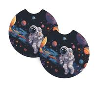Car Coasters set of 2 Universal Auto non Slip Insert Coaster for Women Men Astronaut Space Flight Car Cup Mat with A Finger Notch for Most Car Interior