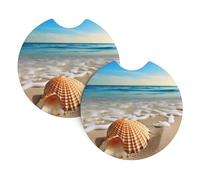Car Coasters set of 2 Universal Auto non Slip Insert Coaster for Women Men Beach and Shell Car Cup Mat with A Finger Notch for Most Car Interior