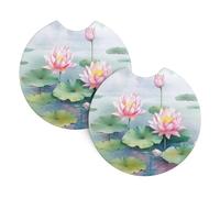 Car Coasters set of 2 Universal Auto non Slip Insert Coaster for Women Men Beautiful Lotus Flowers Car Cup Mat with A Finger Notch for Most Car Interior