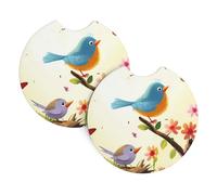 Car Coasters set of 2 Universal Auto non Slip Insert Coaster for Women Men Birds and Butterflies Car Cup Mat with A Finger Notch for Most Car Interior