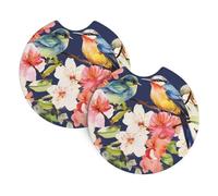 Car Coasters set of 2 Universal Auto non Slip Insert Coaster for Women Men Birds and Flowers Car Cup Mat with A Finger Notch for Most Car Interior
