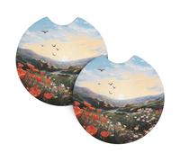 Car Coasters set of 2 Universal Auto non Slip Insert Coaster for Women Men Birds Flying Over Flower Fields Car Cup Mat with A Finger Notch for Most Car Interior