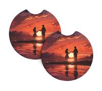 Car Coasters set of 2 Universal Auto non Slip Insert Coaster for Women Men Love Sunset Car Cup Mat with A Finger Notch for Most Car Interior