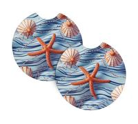 Car Coasters set of 2 Universal Auto non Slip Insert Coaster for Women Men Starfish on Blue Background Car Cup Mat with A Finger Notch for Most Car Interior