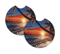 Car Coasters set of 2 Universal Auto non Slip Insert Coaster for Women Men Sunset Beach Car Cup Mat with A Finger Notch for Most Car Interior