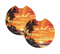 Car Coasters set of 2 Universal Auto non Slip Insert Coaster for Women Men Tropical Sunrise Pattern Car Cup Mat with A Finger Notch for Most Car Interior