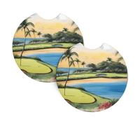 Car Coasters set of 2 YYHWHJDE Hawaii Beach Golf Course Prints Odorless Cup for All Standard Cup Holders, Perfect for Cars, Trucks, SUVs -2.7 in