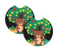 Car Coasters set of 2 YYHWHJDE Little brown bear under the fruit tree Pattern Odorless Cup for All Standard Cup Holders, Perfect for Cars, Trucks, SUVs -2.7 in