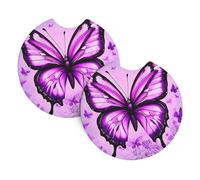 Car Coasters set of 2 YYHWHJDE Purple Butterfly Pattern Odorless Cup for All Standard Cup Holders, Perfect for Cars, Trucks, SUVs -2.7 in
